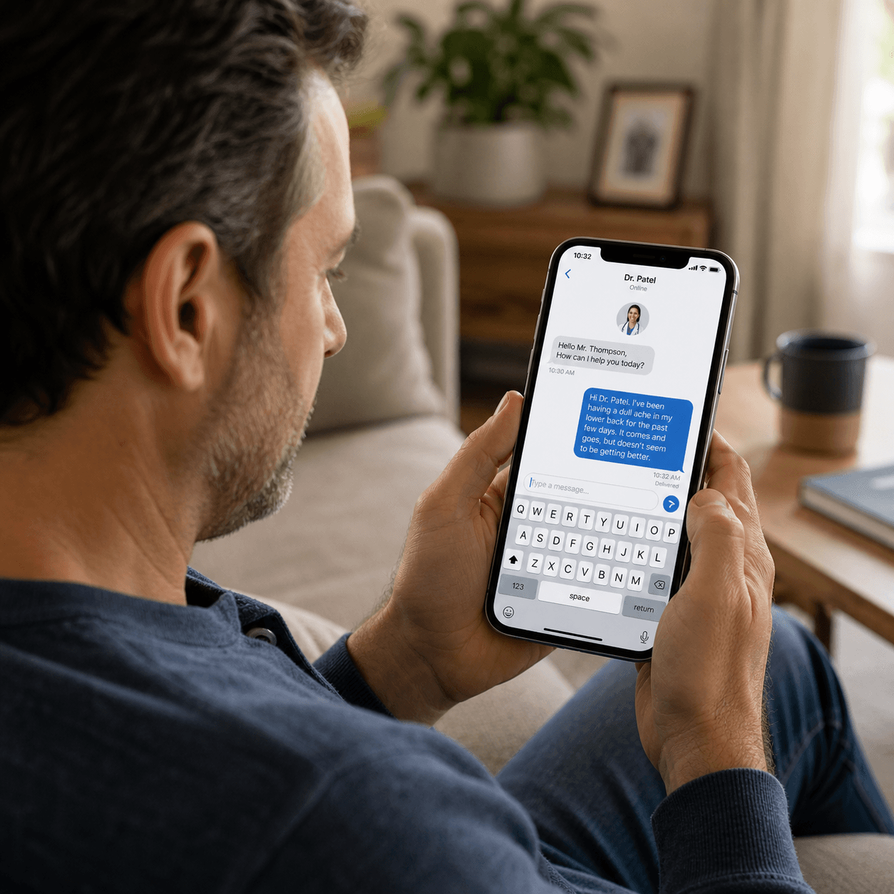 Member messaging doctor from couch